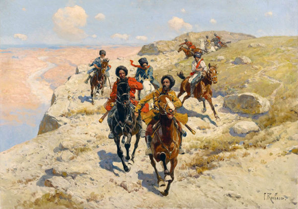 Франц Рубо «Казаки, Преследующие Черкесов» (1888).