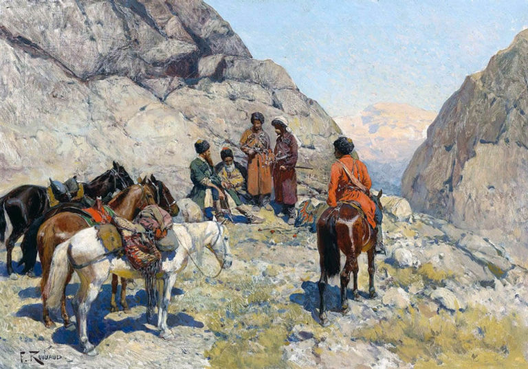 Франц Рубо «Встреча на Кавказе» (1880–1890).